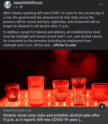 September 25: Ontario closes strip clubs and prohibits alcohol sales after 11 p.m. as it reports 409 new COVID-19 cases