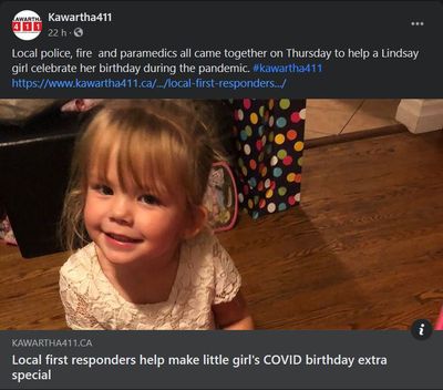 November 8: Local first responders help make little girl's COVID birthday extra special