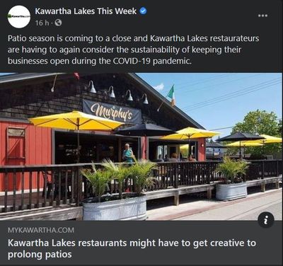 September 29: Kawartha Lakes restaurants might have to get creative to prolong patios