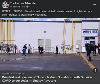 November 10: Letter to the Editor - DriveTest reality serving GTA people doesn't match up with Ontario's COVID colour codes