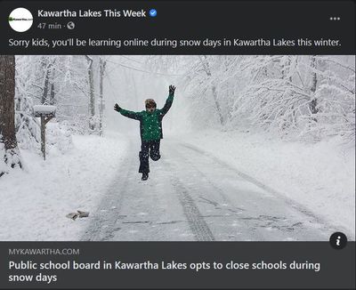 November 11: Public school board in Kawartha Lakes opts to close schools during snow days