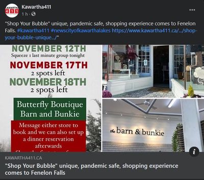 November 13: &quot;Shop Your Bubble&quot; unique, pandemic safe, shopping experience comes to Fenelon Falls