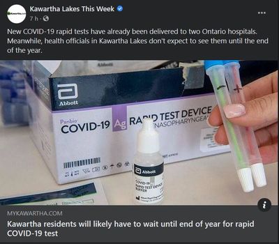 November 25: Kawartha residents will likely have to wait until end of year for rapid COVID-19 test