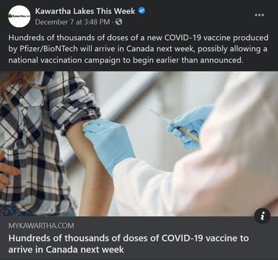 December 7: Hundreds of thousands of doses of COVID-19 vaccine to arrive in Canada next week