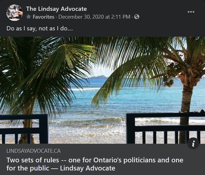 December 30: Two sets of rules - one for Ontario's politicians and one for the public