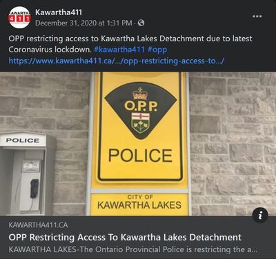 December 31: OPP restricting access to Kawartha Lakes detachment