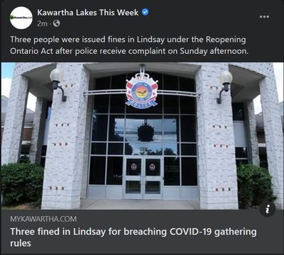 January 11: Three fined in Lindsay for breaching COVID-19 gathering rules