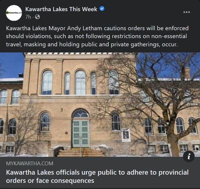 January 12: Kawartha Lakes officials urge public to adhere to provincial orders or face consequences