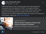 January 18: Winter session aquatics, fitness and leisure programs cancelled