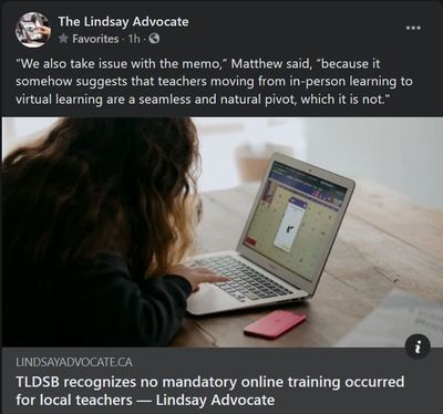 January 21: TLDSB recognizes no mandatory online training occurred for local teachers