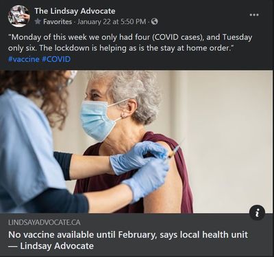 January 22: No vaccine available until February, says local health unit