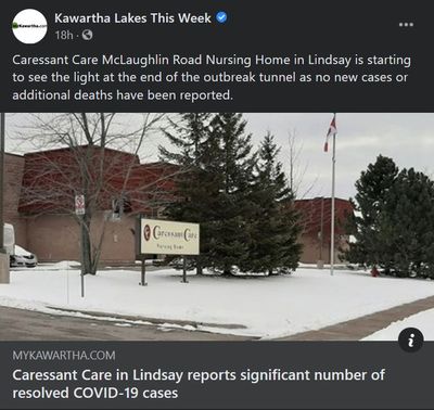 January 28: Caressant Care in Lindsay reports significant number of resolved COVID-19 cases