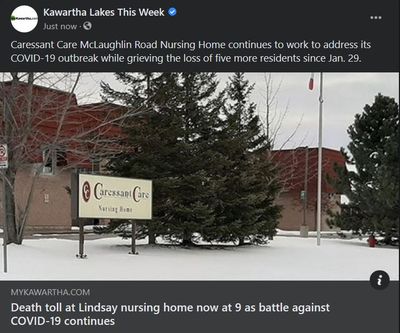 February 3: Death toll at Lindsay nursing home now at 9 as battle against COVID-19 continues