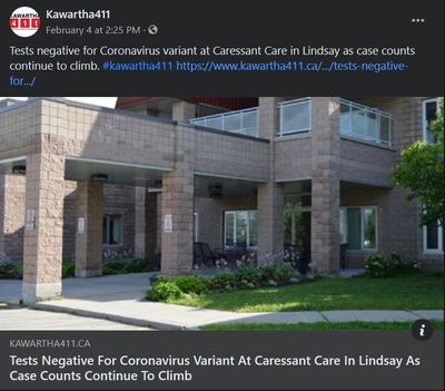 February 4: Tests negative for coronavirus variant at Caressant Care in Lindsay as case counts continue to climb