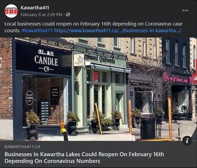 February 8: Businesses in Kawartha Lakes could reopen on February 16th depending on coronavirus numbers