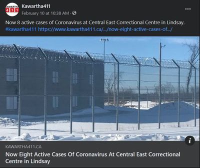 February 10: Now eight active cases of coronavirus at Central East Correctional Facility in Lindsay