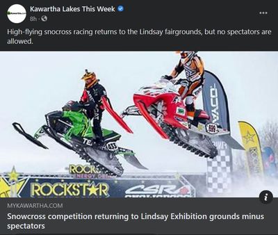 February 11: Snowcross competition returning to Lindsay Exhibition grounds minus spectators