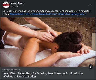 February 18: Local clinic giving back by offering free massage for front line workers in Kawartha Lakes