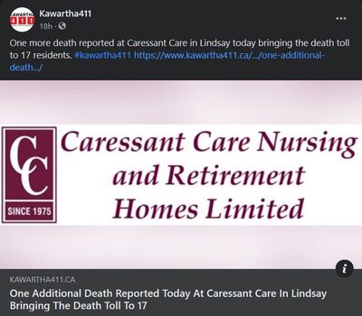 February 22: One additional death reported today at Caressant Care in Lindsay bringing the death toll to 17