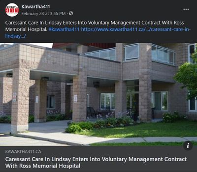 February 23: Caressant Care in Lindsay enters into voluntary management contract with Ross Memorial Hospital