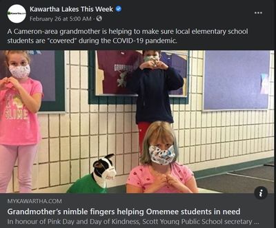 February 25: Grandmother's nimble fingers helping Omemee students in need