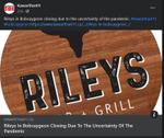 March 1, 2021: Rileys in Bobcaygeon closing due to the uncertainty of the pandemic