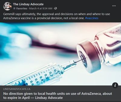 March 4, 2021: No direction given to local health units on use of AstraZeneca, about to expire in April