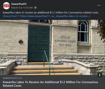 March 4, 2021: Kawartha Lakes to receive an additional $1.2 million for coronavirus related costs