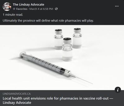 March 4, 2021: Local health unit envisions role for pharmacies in vaccine roll-out