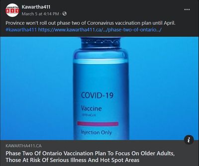 March 5, 2021: Phase Two of Ontario vaccination plan to focus on older adults, those at risk of serious illness and hot spot areas