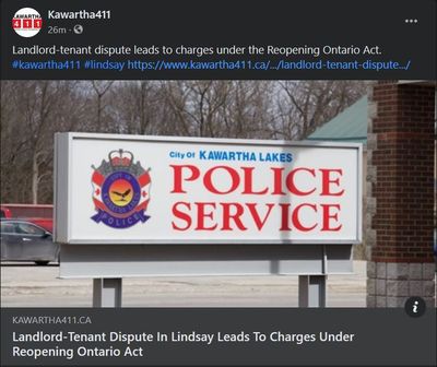 March 10, 2021: Landland-Tenant dispute in Lindsay leads to charges under Reopening Ontario Act