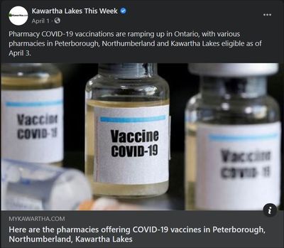 April 1, 2021: Here are the pharmacies offering COVID-19 vaccines in Peterborough, Northumberland, Kawartha Lakes