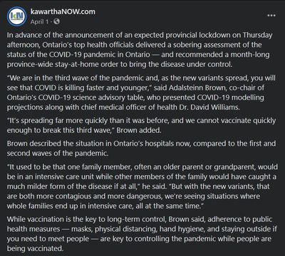April 1, 2021: Ontario’s top health experts recommend month-long province-wide stay-at-home order