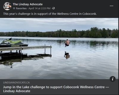 April 14, 2021: Jump in the Lake challenge to support Coboconk Wellness Centre