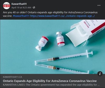 April 19, 2021: Ontario expands age eligibility for AstraZeneca coronavirus vaccine