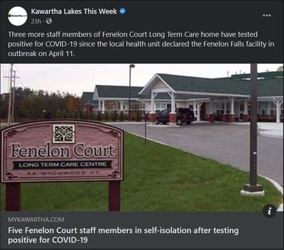 April 20, 2021: Five Fenelon Court staff members in self-isolation after testing positive for COVID-19