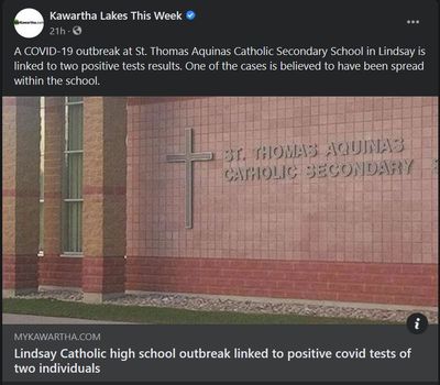 April 20, 2021: Lindsay catholic high school outbreak linked to positive covid tests of two individuals