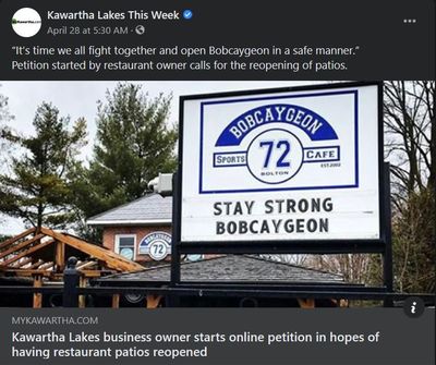 April 27, 2021: Kawartha Lakes business owner starts online petition in hopes of having restaurant patios opened