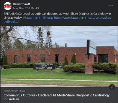 May 28, 2021: Coronavirus outbreak declared at Medi-Share Diagnostic Cardiology in Lindsay