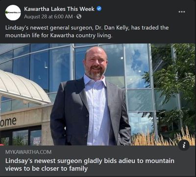 August 27, 2021: Lindsay's newest surgeon gladly bids adieu to mountain views to be closer to family