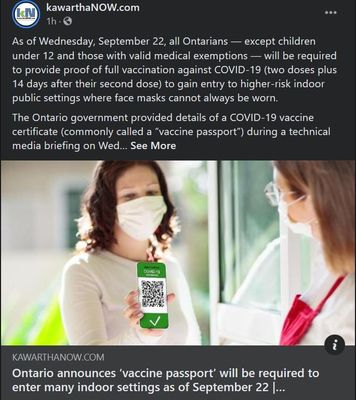 September 1, 2021: Ontario announces 'vaccine passport' will be required to enter many indoor settings as of September 22