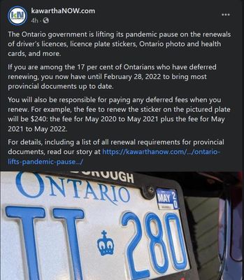 September 2, 2021: Ontario lifts pandemic pause on renewals of driver’s  licences, licence plate stickers, and more