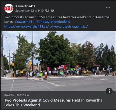 September 12, 2021: Two protests against COVID measures held in Kawartha Lakes this weekend