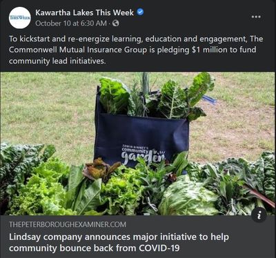 October 8, 2021: Lindsay company announces major initiative to help community bounce back from COVID-19