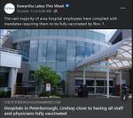 October 14, 2021: Hospitals in Peterborough, Lindsay close to having all staff and physicians fully vaccinated