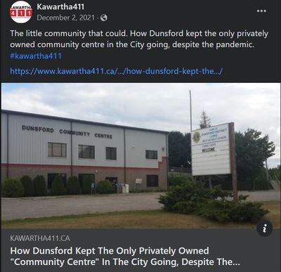 December 2, 2021: How Dunsford kept the only privately owned "Community Centre" in the city going, despite the pandemic