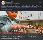 December 18, 2021: COVID outbreak declared at Boys and Girls Club After School Program in Lindsay