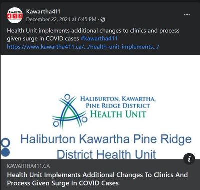 December 22, 2021: Health unit implements additional changes to clinics and process given surge in COVID cases