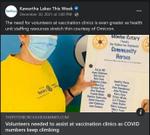 December 30, 2021: Volunteers needed to assist at vaccination clinics as COVID numbers keep climbing