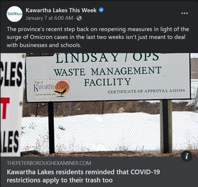 January 6, 2022: Kawartha Lakes residents reminded that COVID-19 restrictions apply to their trash too